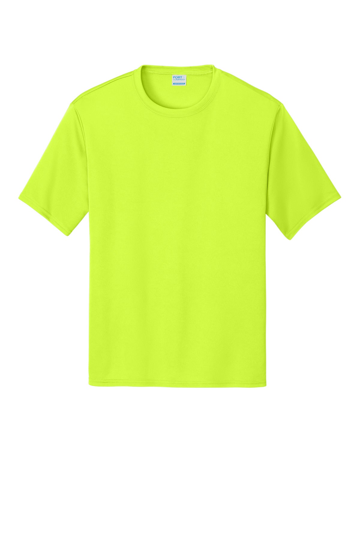 Front View of Neon Yellow Port & Company Performance Tee. PC380