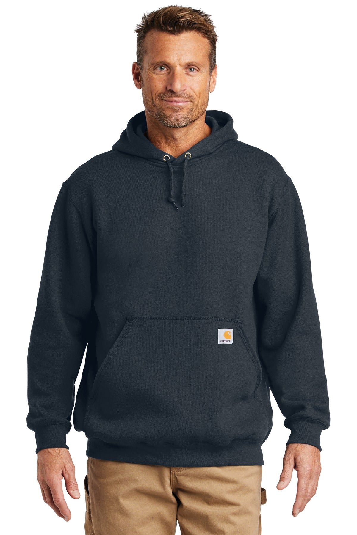 Front View of New Navy Carhartt Midweight Hooded Sweatshirt. CTK121