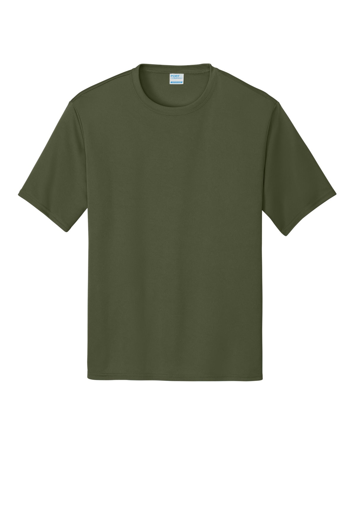 Front View of OlvDrabGn Port & Company Performance Tee. PC380