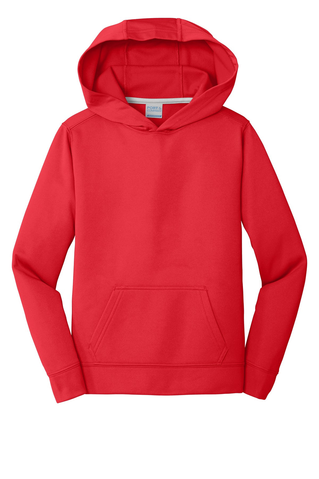 Front View of Red Port & Company Youth Performance Fleece Pullover Hooded Sweatshirt. PC590YH