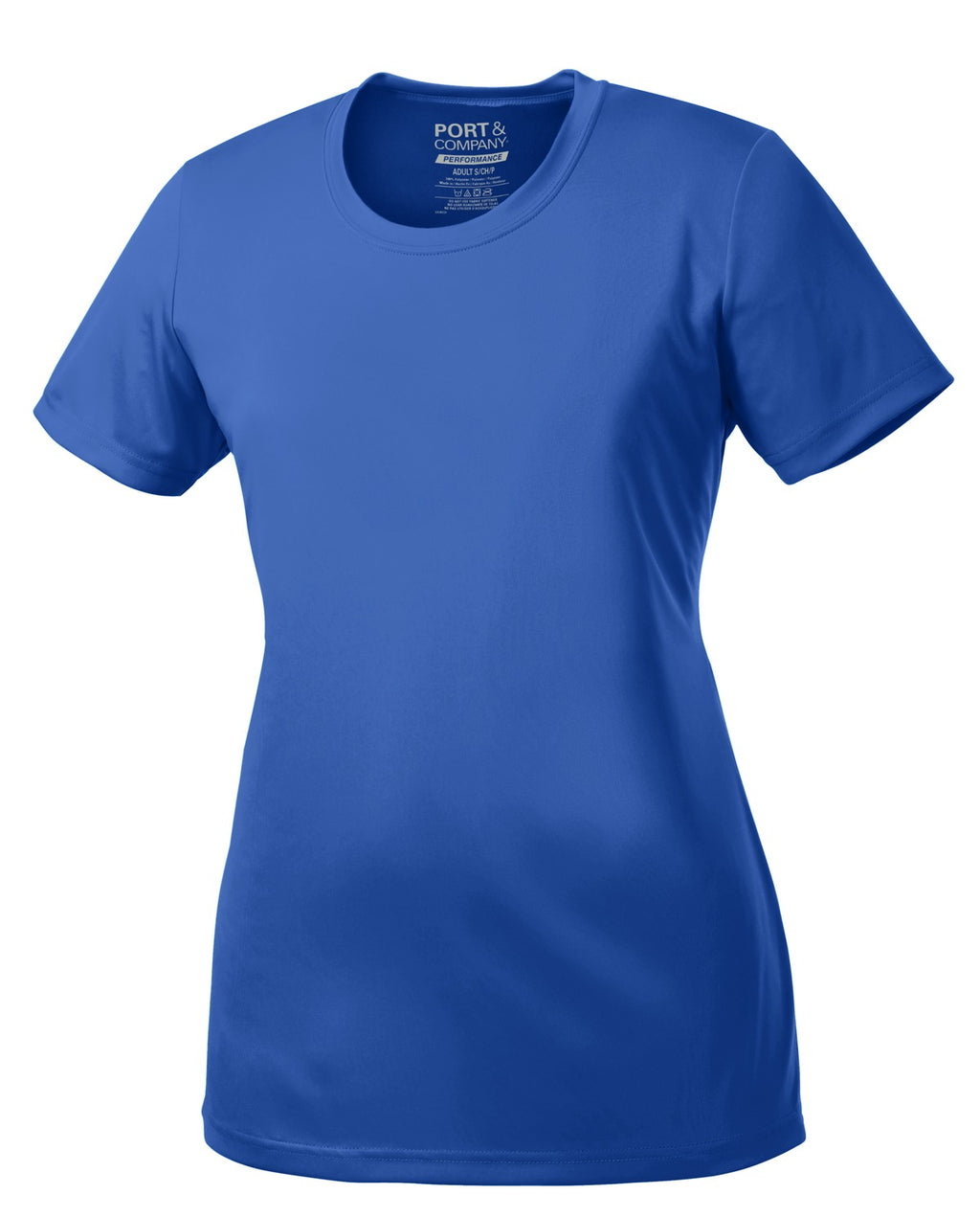 Front View of Royal Port & Company Women's Performance Tee. LPC380