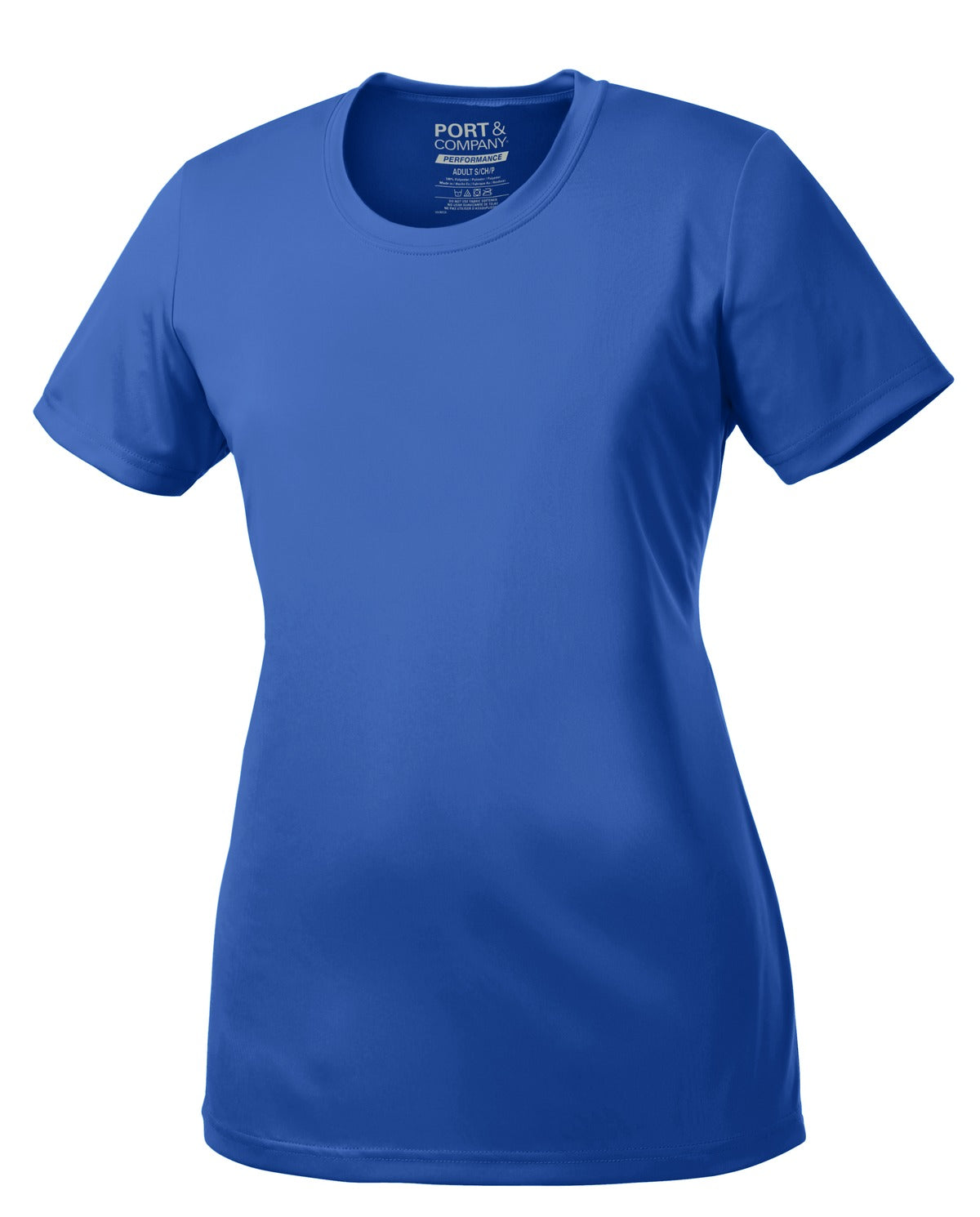 Front View of Royal Port & Company Women's Performance Tee. LPC380