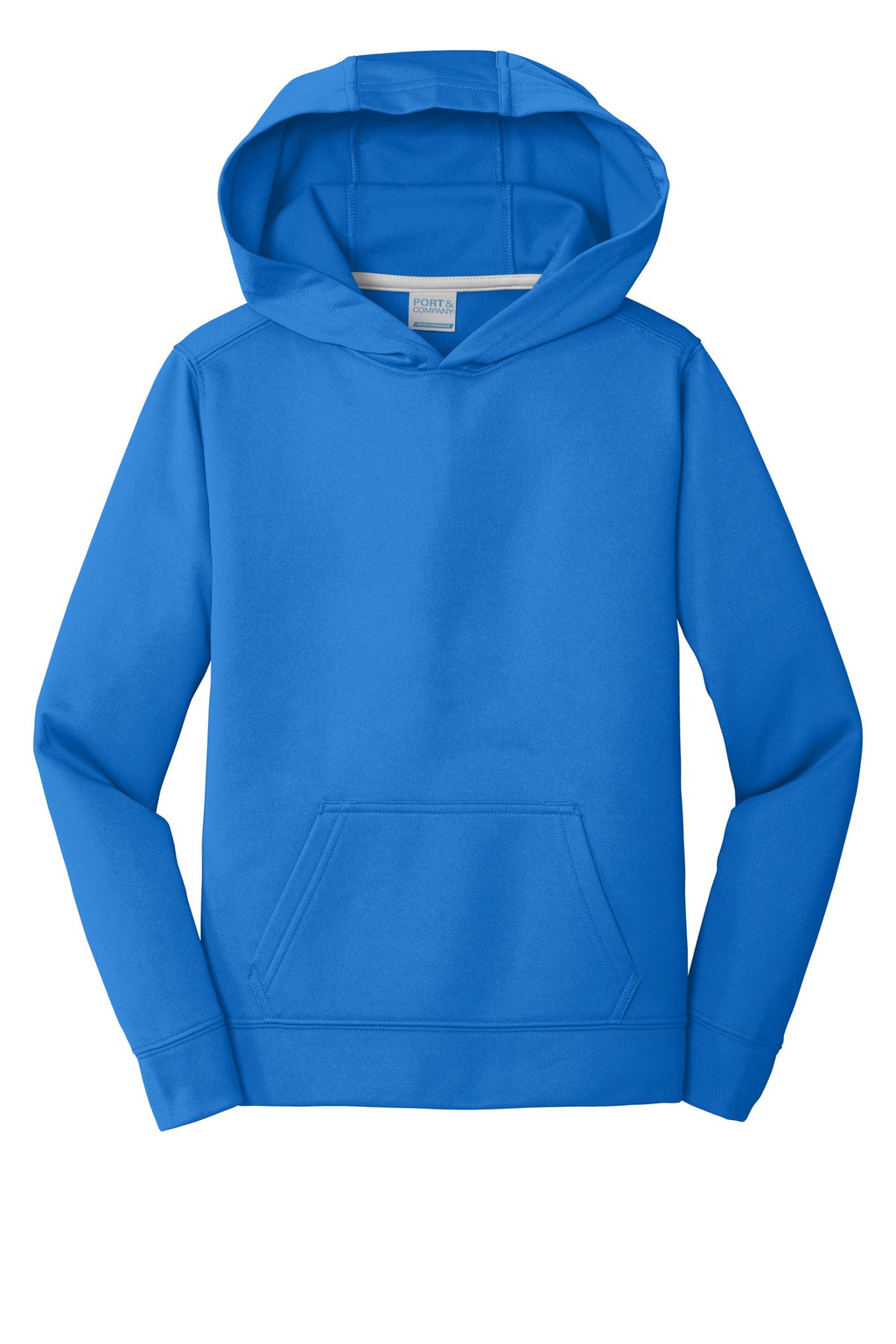 Front View of Royal Port & Company Youth Performance Fleece Pullover Hooded Sweatshirt. PC590YH