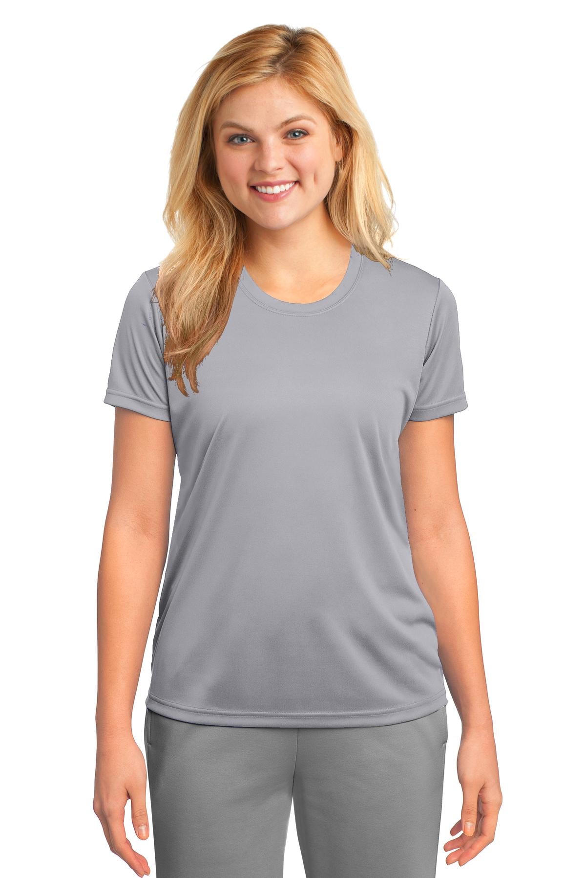Front View of Silver Port & Company Women's Performance Tee. LPC380