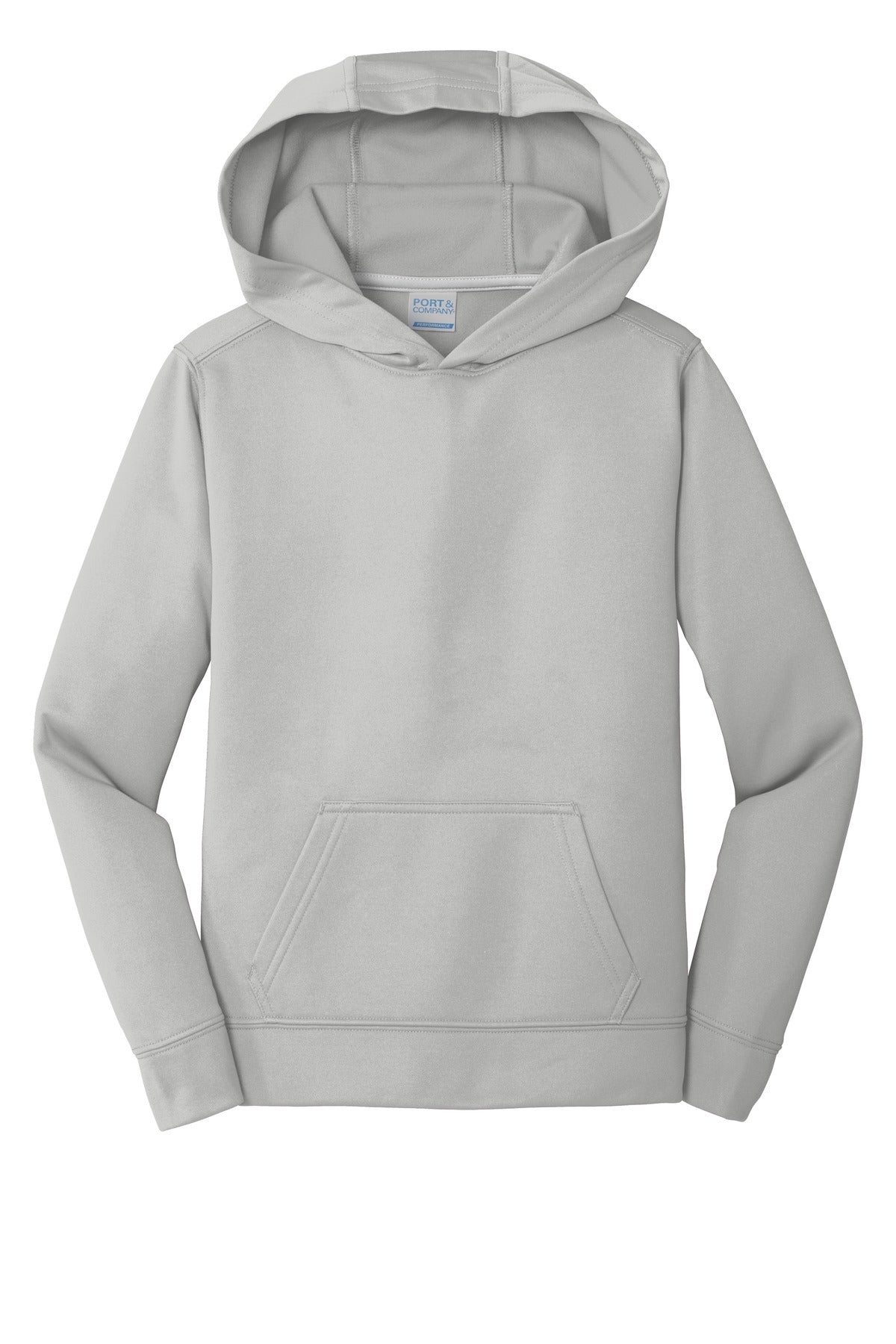 Front View of Silver Port & Company Youth Performance Fleece Pullover Hooded Sweatshirt. PC590YH
