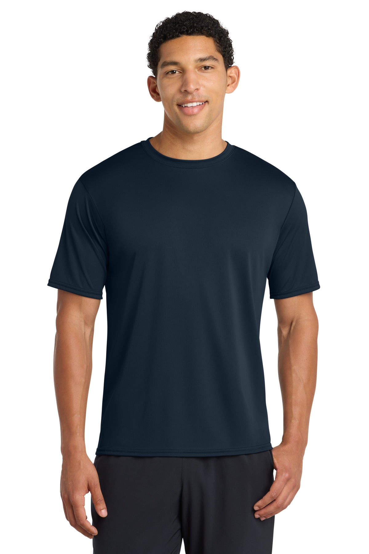 Front View of TrueNavy Port & Company Performance Tee. PC380