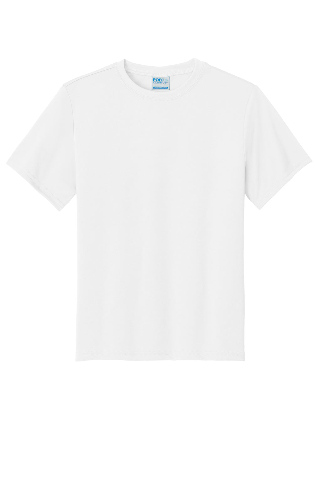 Front View of White Port & Company Youth Performance Tee. PC380Y