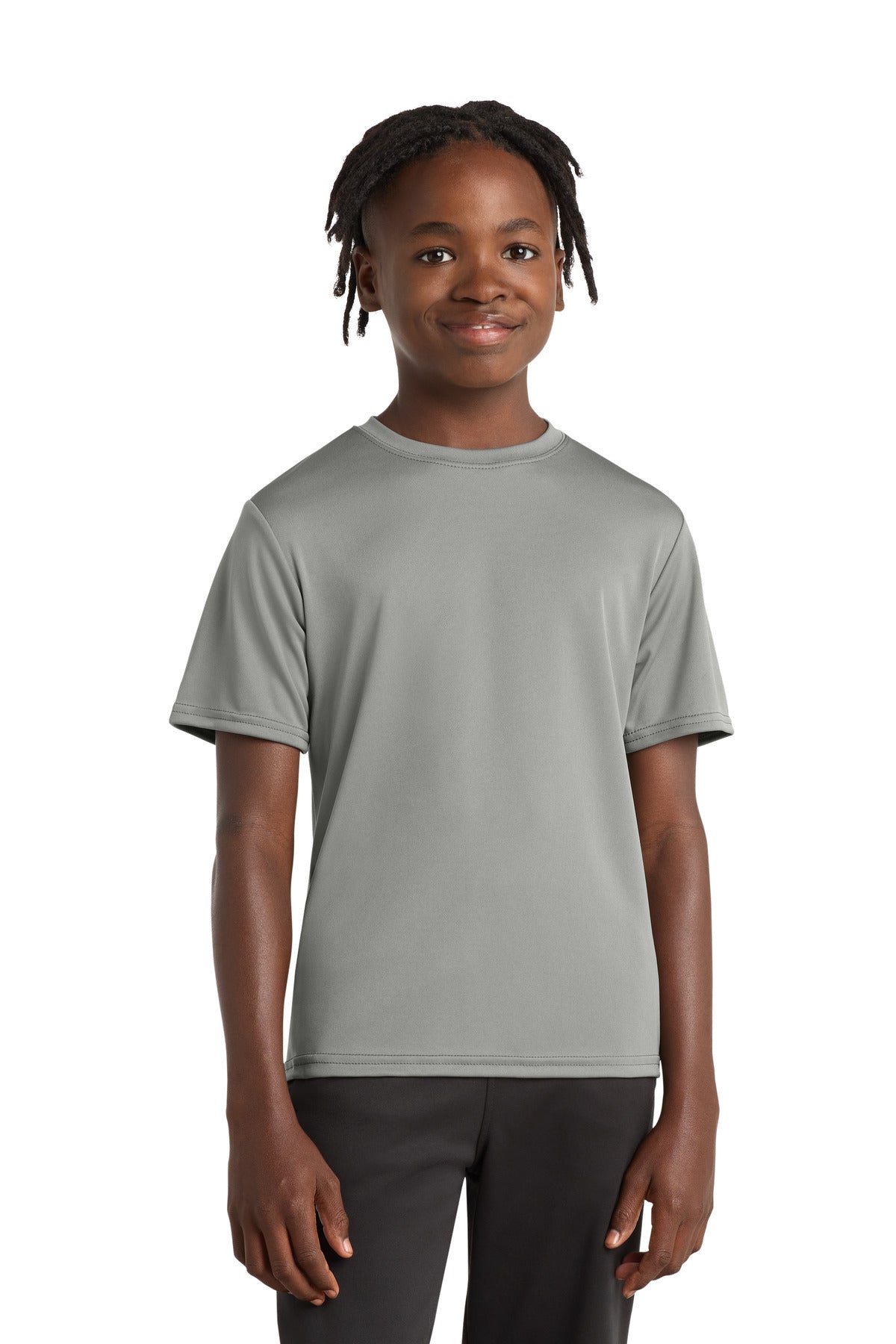 Grey Concrete Port & Company Youth Performance Tee. PC380Y