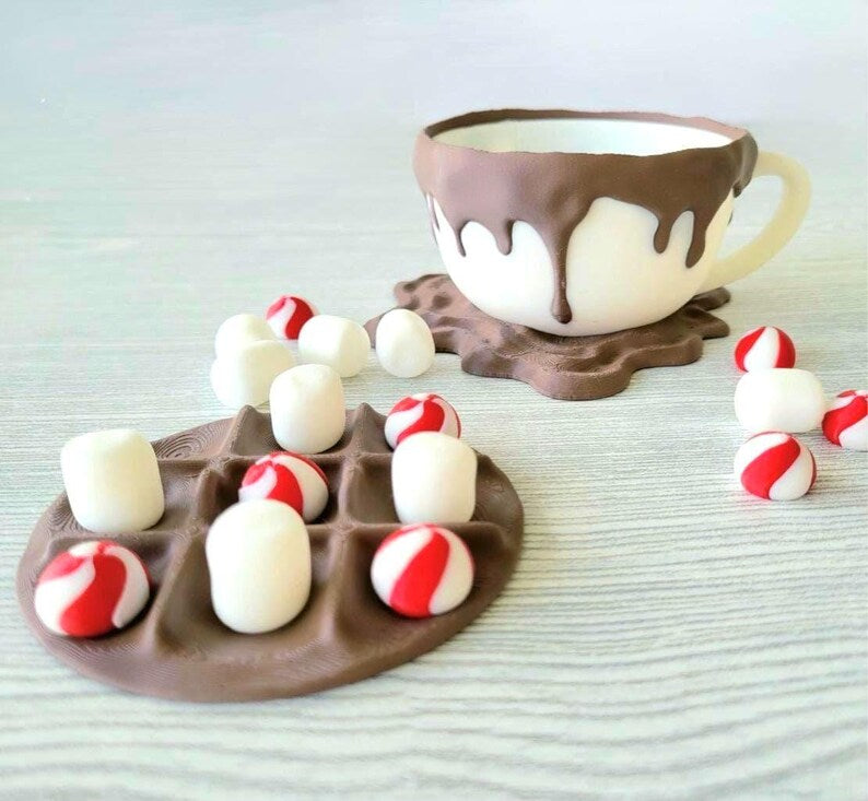3D Printed Hot Cocoa Tic Tac Toe Game: Desk Decor, Family Gift Christmas Gift