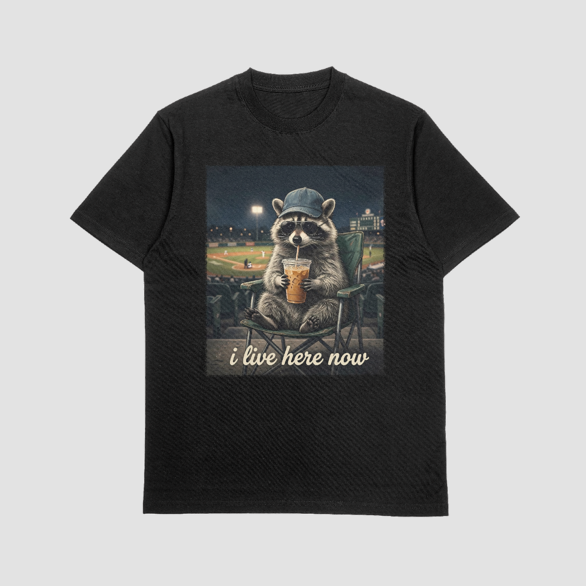 I live here now raccoon baseball T Shirt