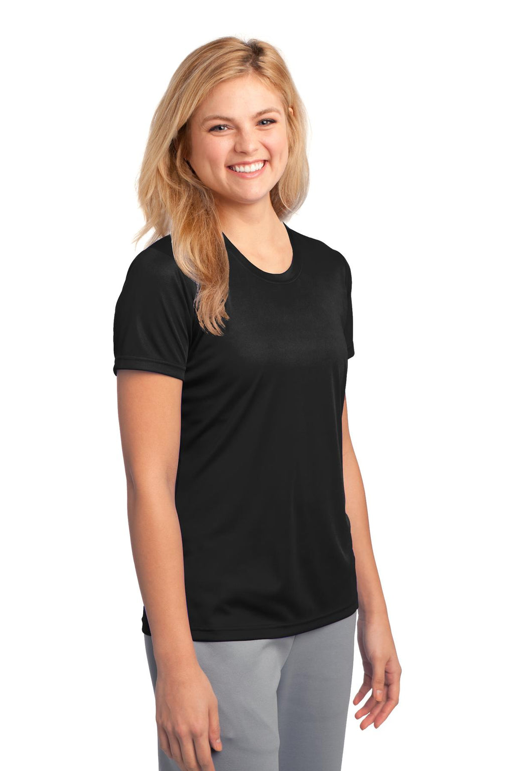 Jet Black Port & Company Women's Performance Tee. LPC380