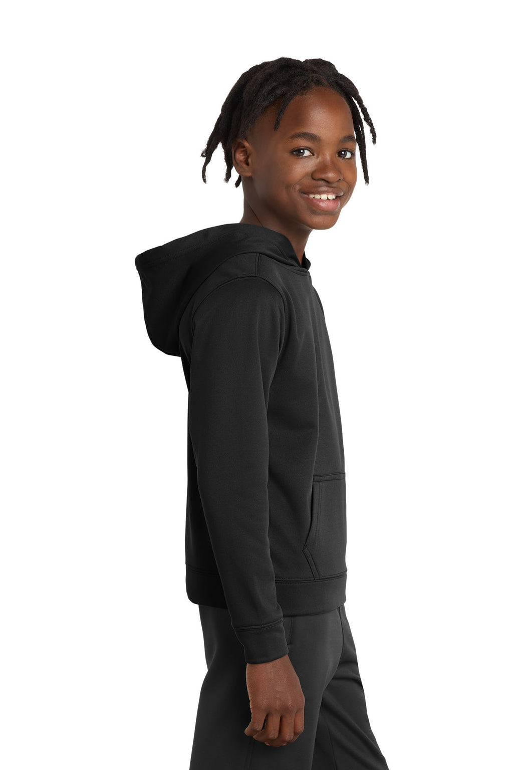 Jet Black Port & Company Youth Performance Fleece Pullover Hooded Sweatshirt. PC590YH