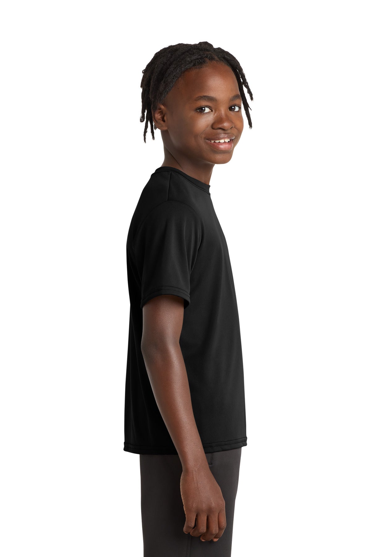 Jet Black Port & Company Youth Performance Tee. PC380Y