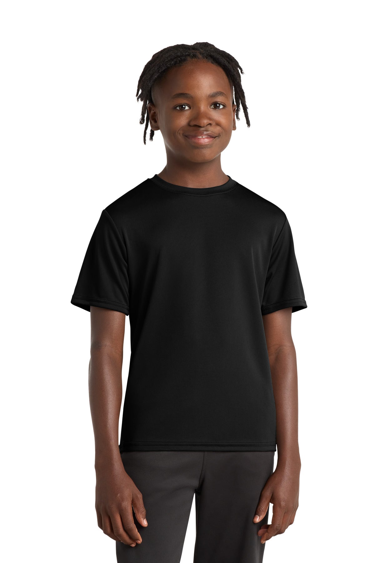 Jet Black Port & Company Youth Performance Tee. PC380Y