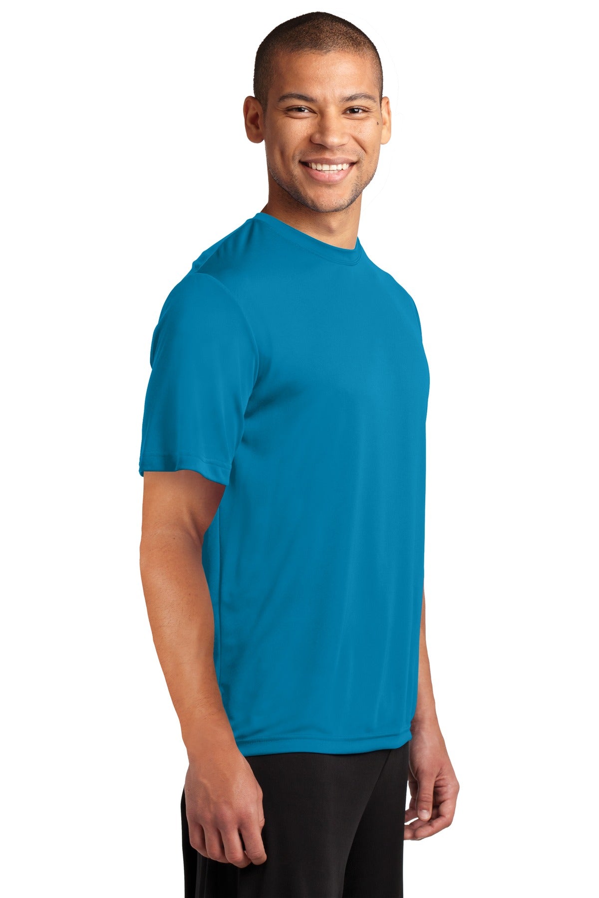 Neon Blue Port & Company Performance Tee. PC380