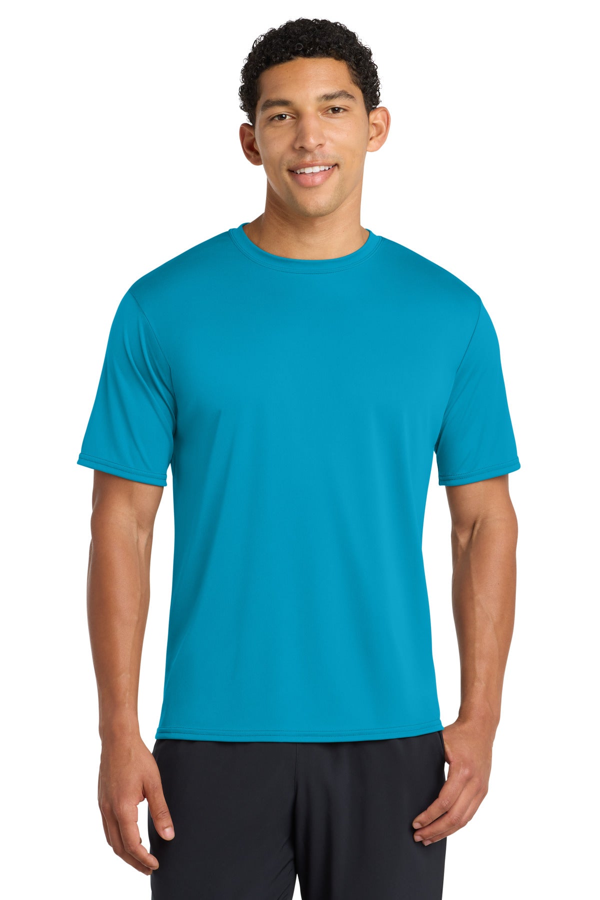 Neon Blue Port & Company Performance Tee. PC380