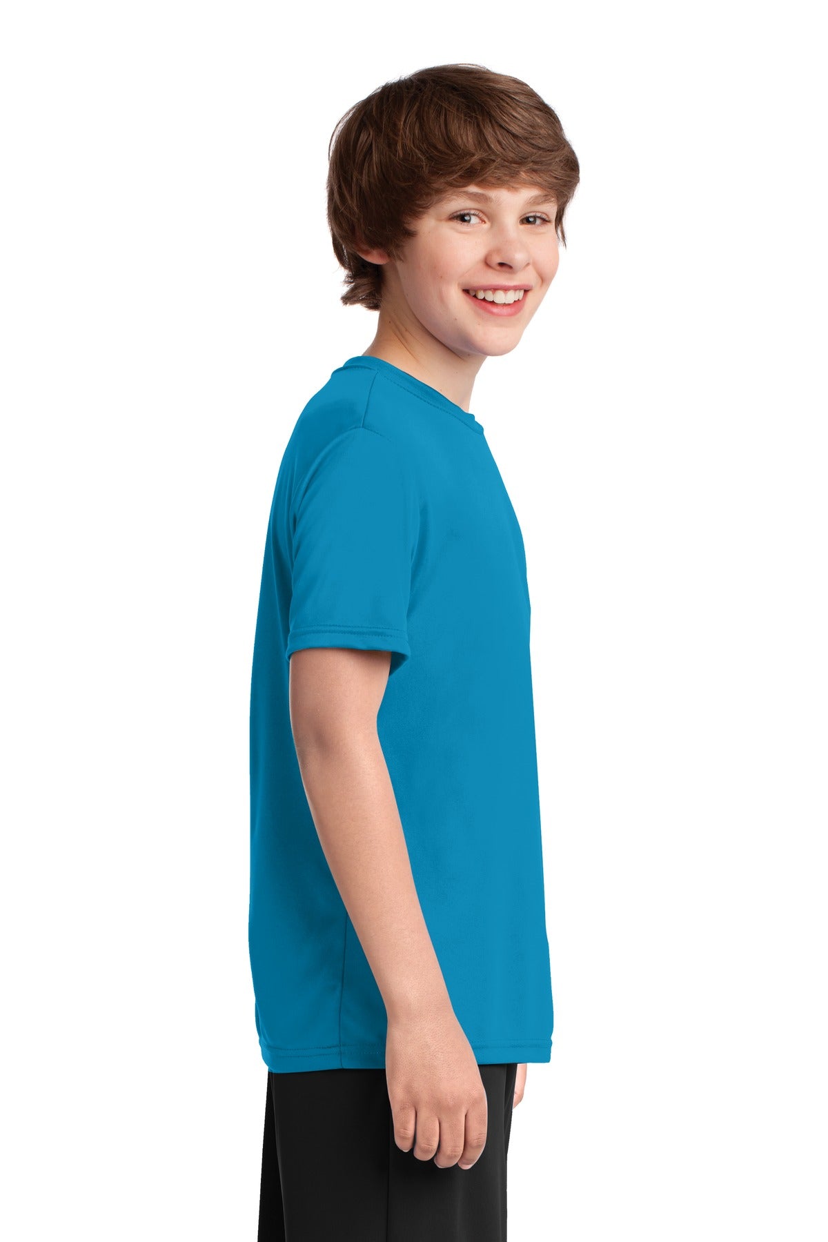 Neon Blue Port & Company Youth Performance Tee. PC380Y