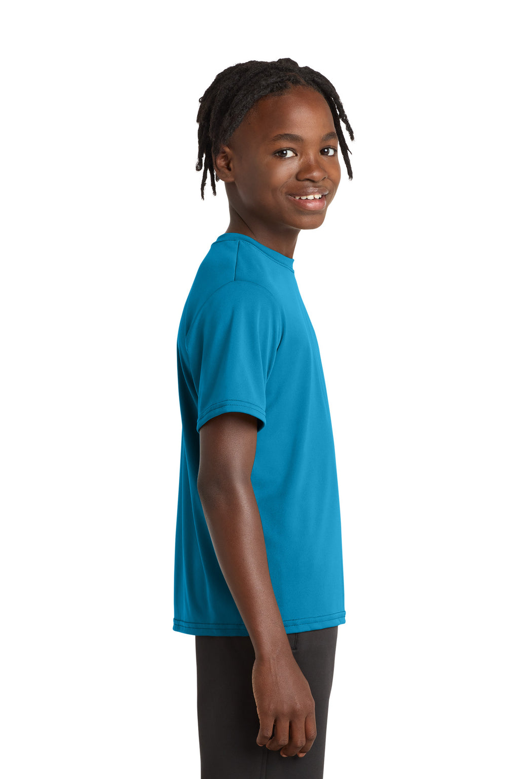 Neon Blue Port & Company Youth Performance Tee. PC380Y