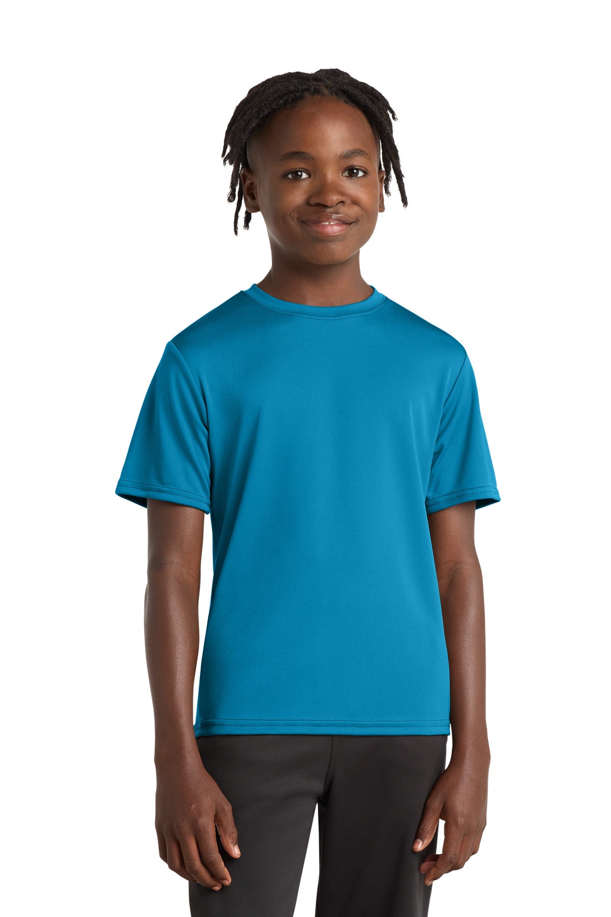 Neon Blue Port & Company Youth Performance Tee. PC380Y