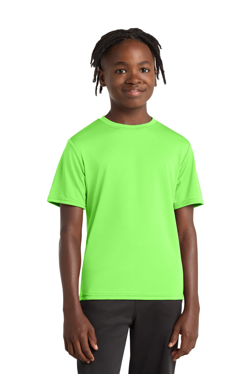 Neon Green Port & Company Youth Performance Tee. PC380Y