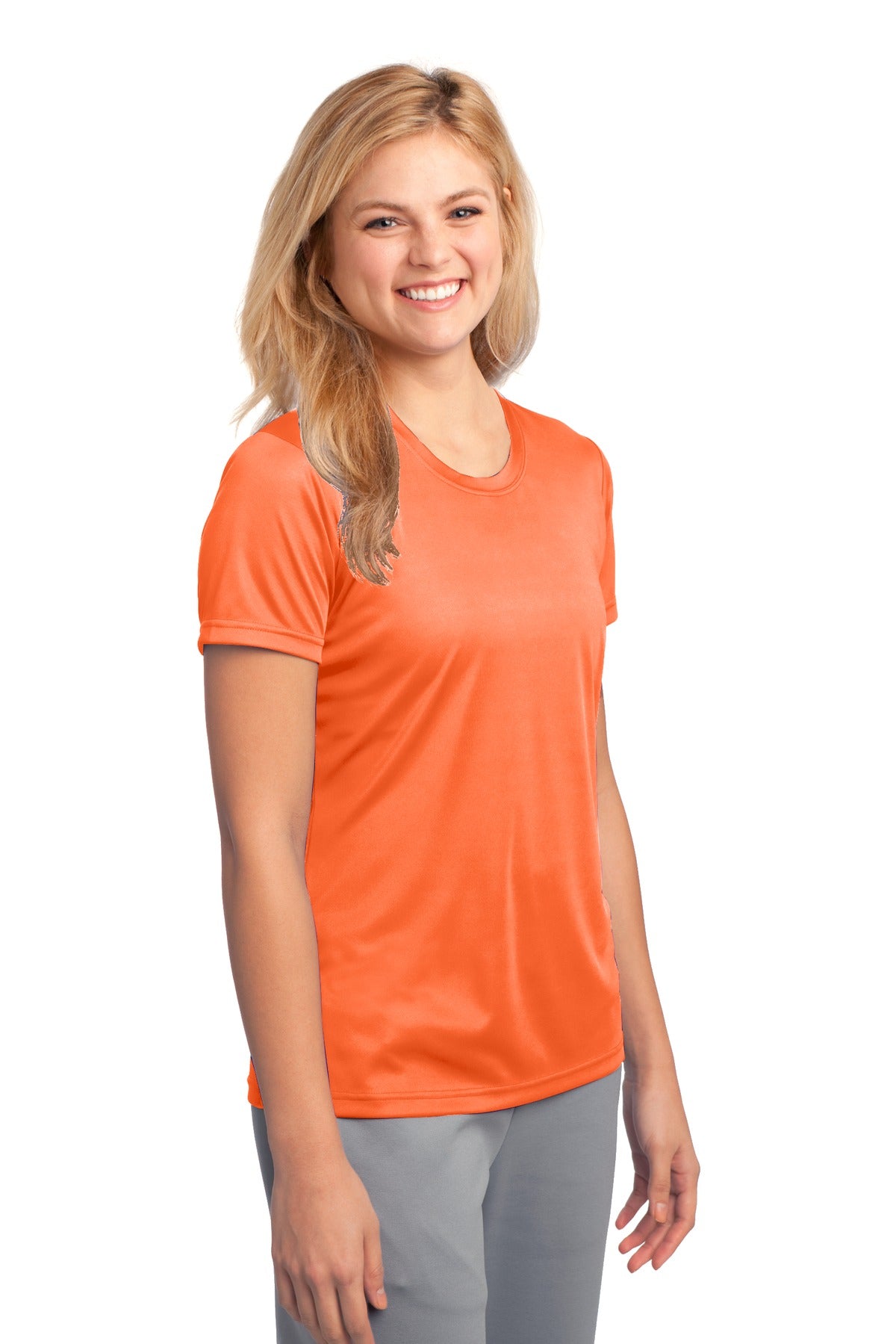 Neon Orange Port & Company Women's Performance Tee. LPC380