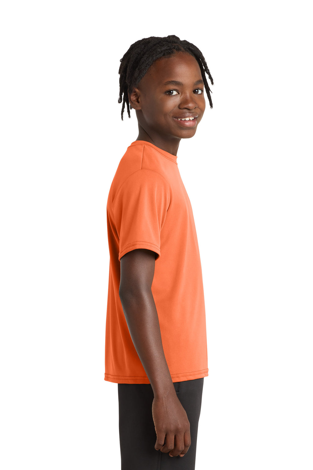 Neon Orange Port & Company Youth Performance Tee. PC380Y