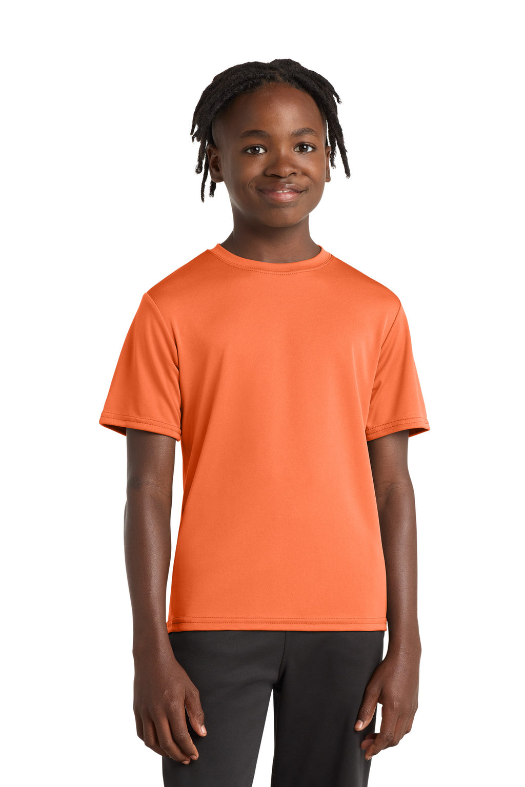 Neon Orange Port & Company Youth Performance Tee. PC380Y