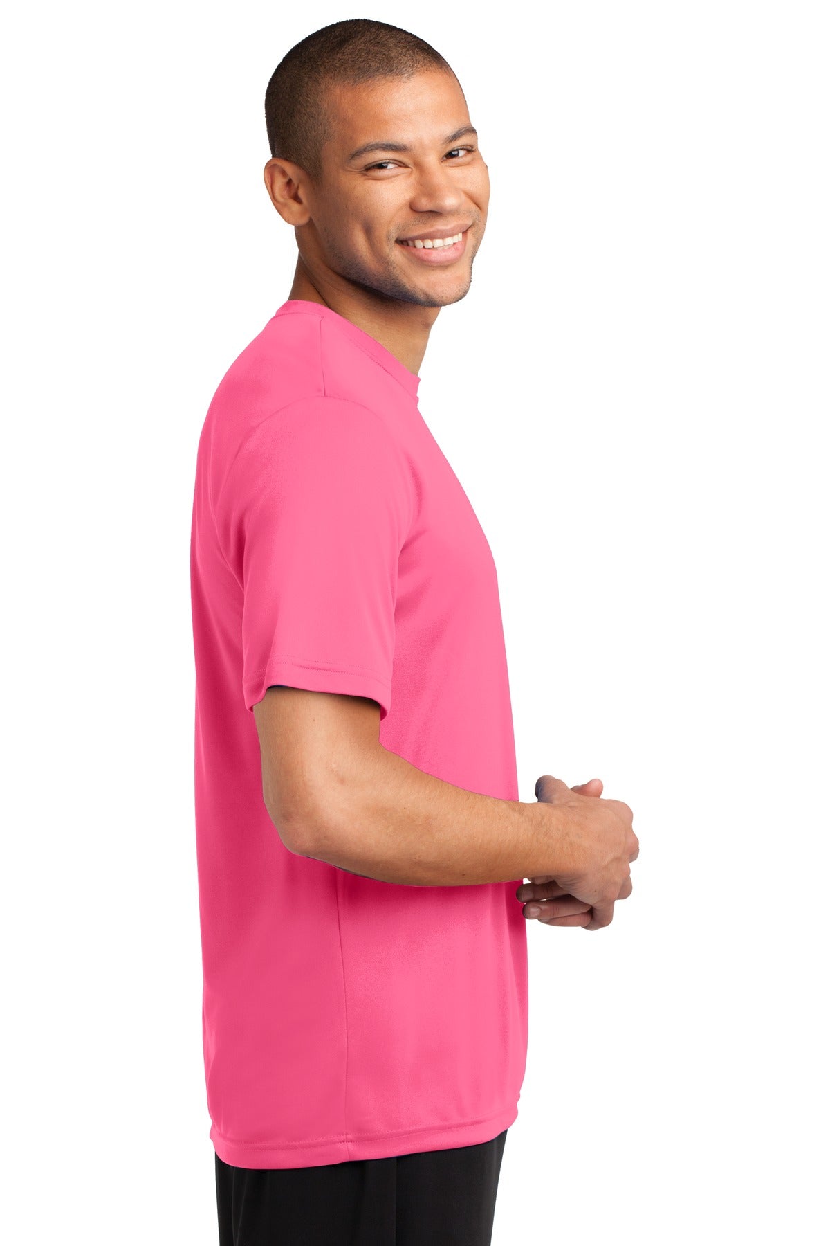 Neon Pink Port & Company Performance Tee. PC380