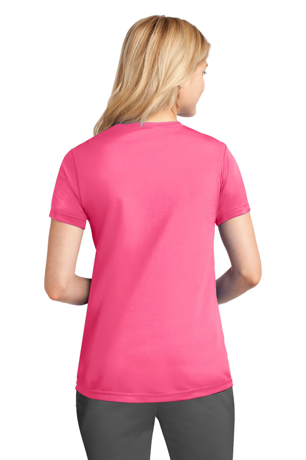 Neon Pink Port & Company Women's Performance Tee. LPC380