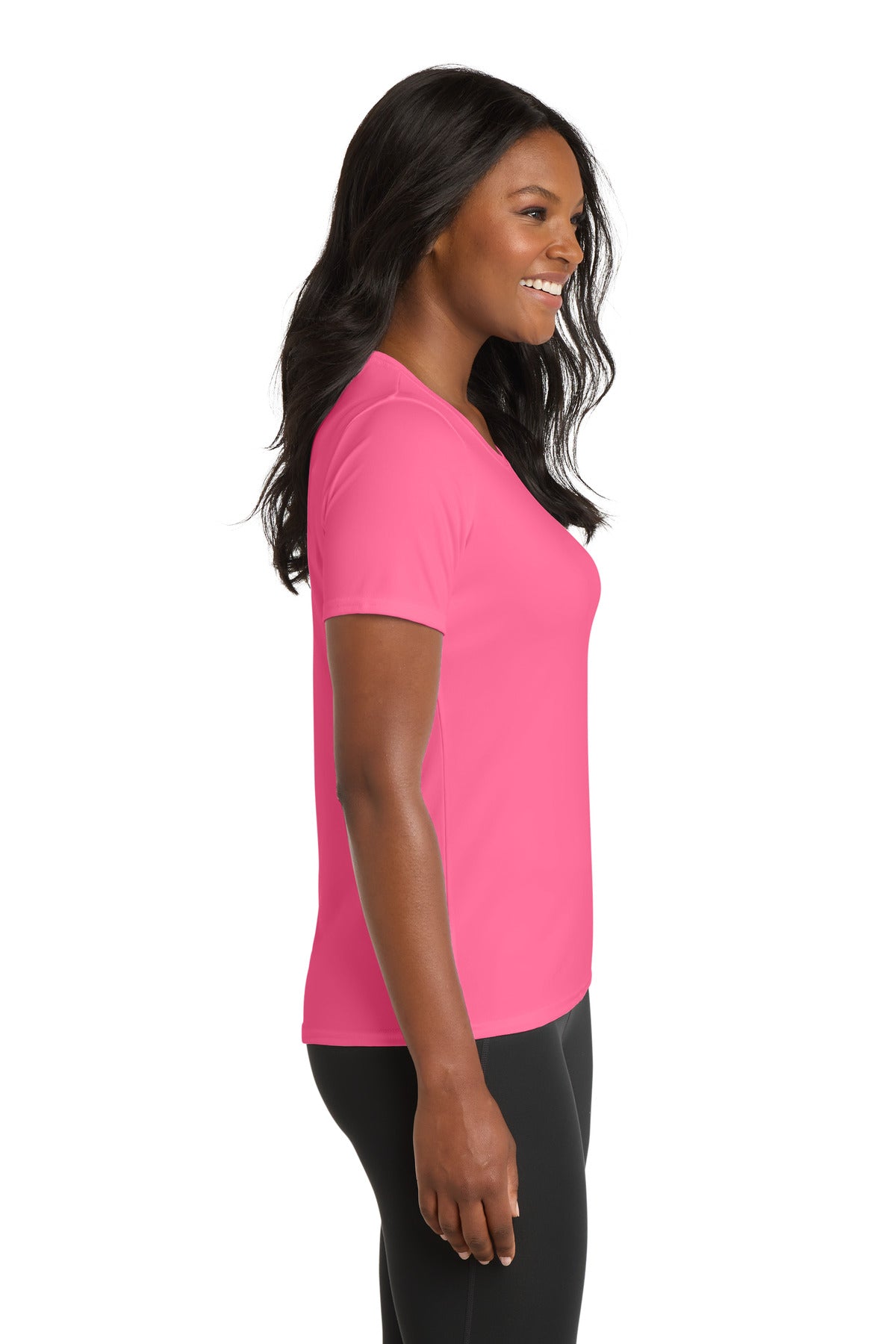 Neon Pink Port & Company Women's Performance Tee. LPC380