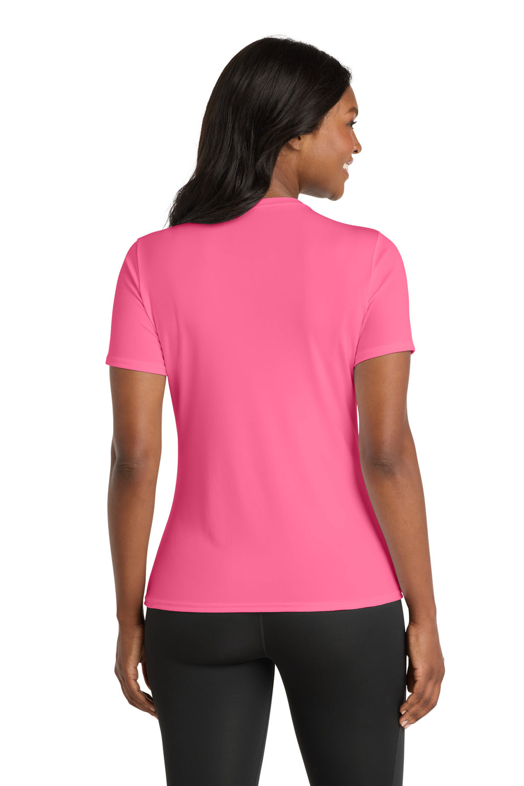 Neon Pink Port & Company Women's Performance Tee. LPC380