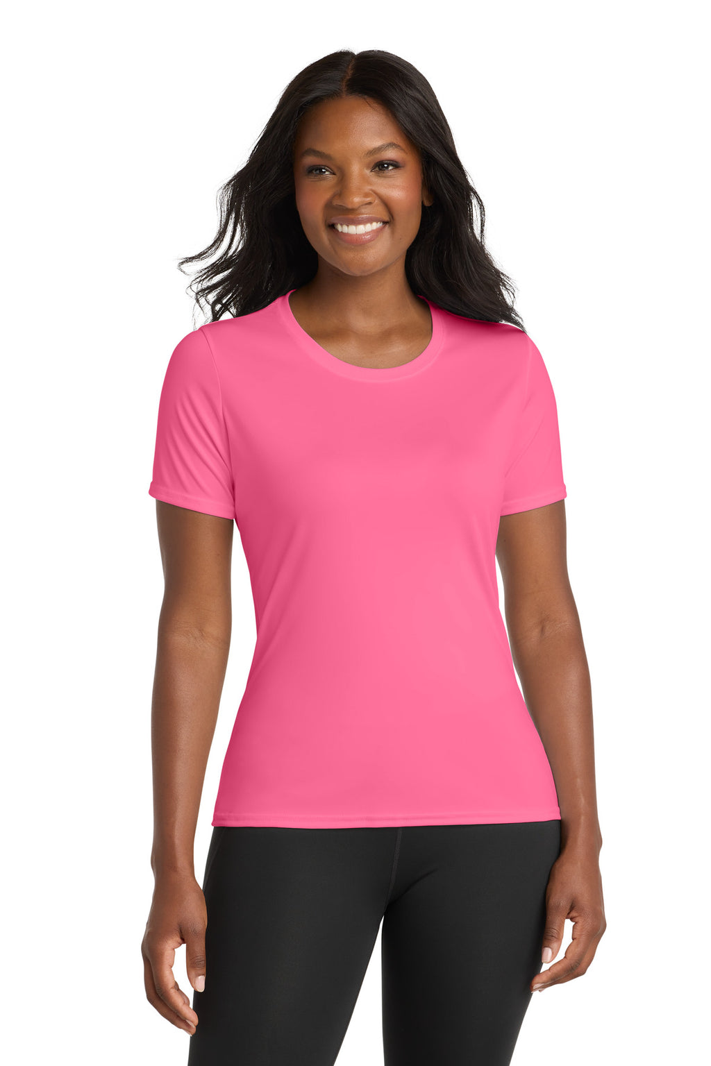 Neon Pink Port & Company Women's Performance Tee. LPC380