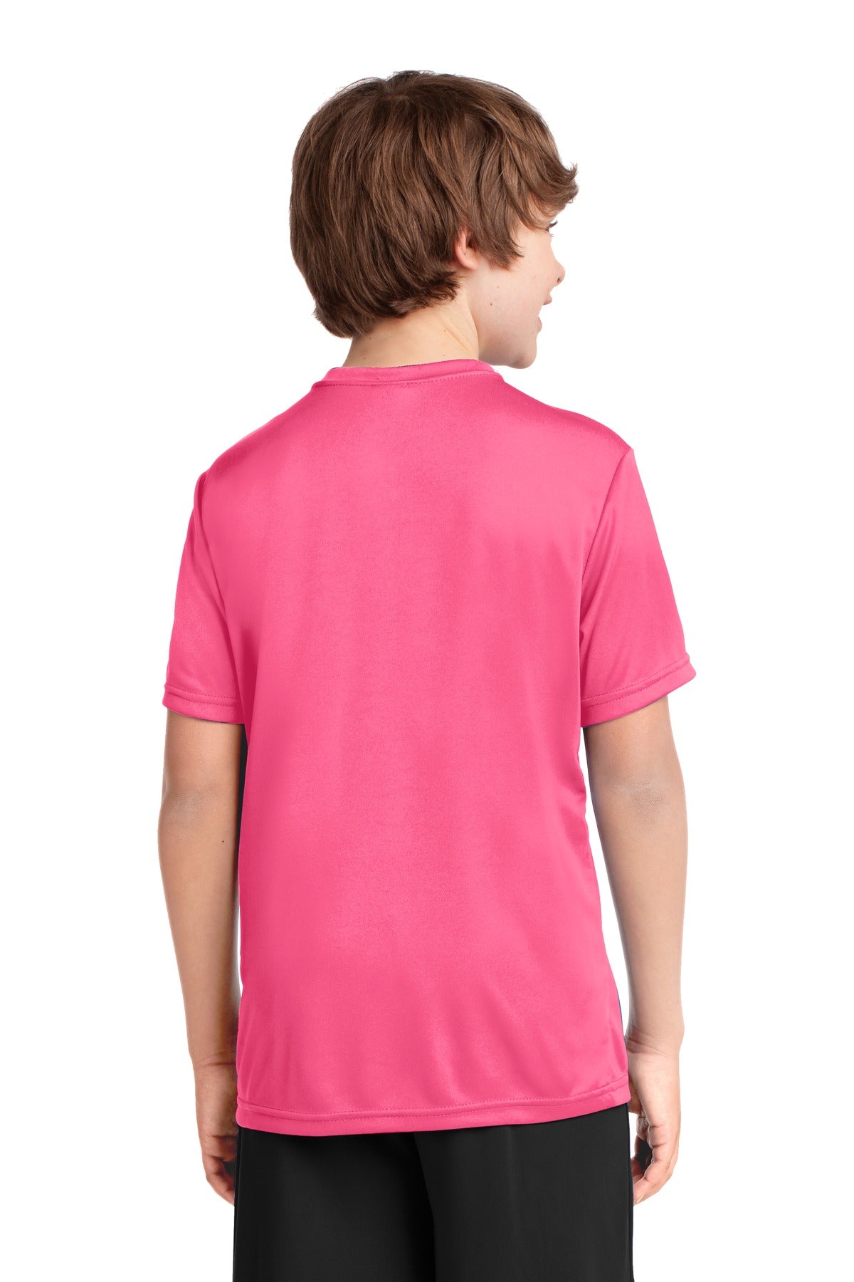 Neon Pink Port & Company Youth Performance Tee. PC380Y
