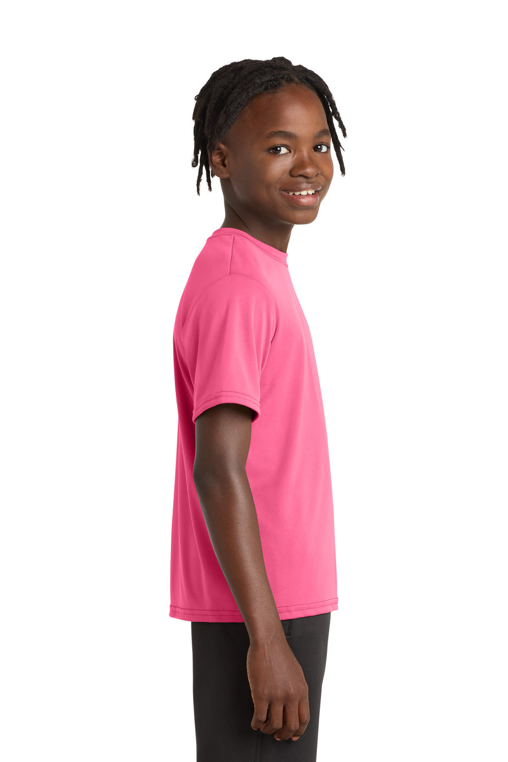 Neon Pink Port & Company Youth Performance Tee. PC380Y