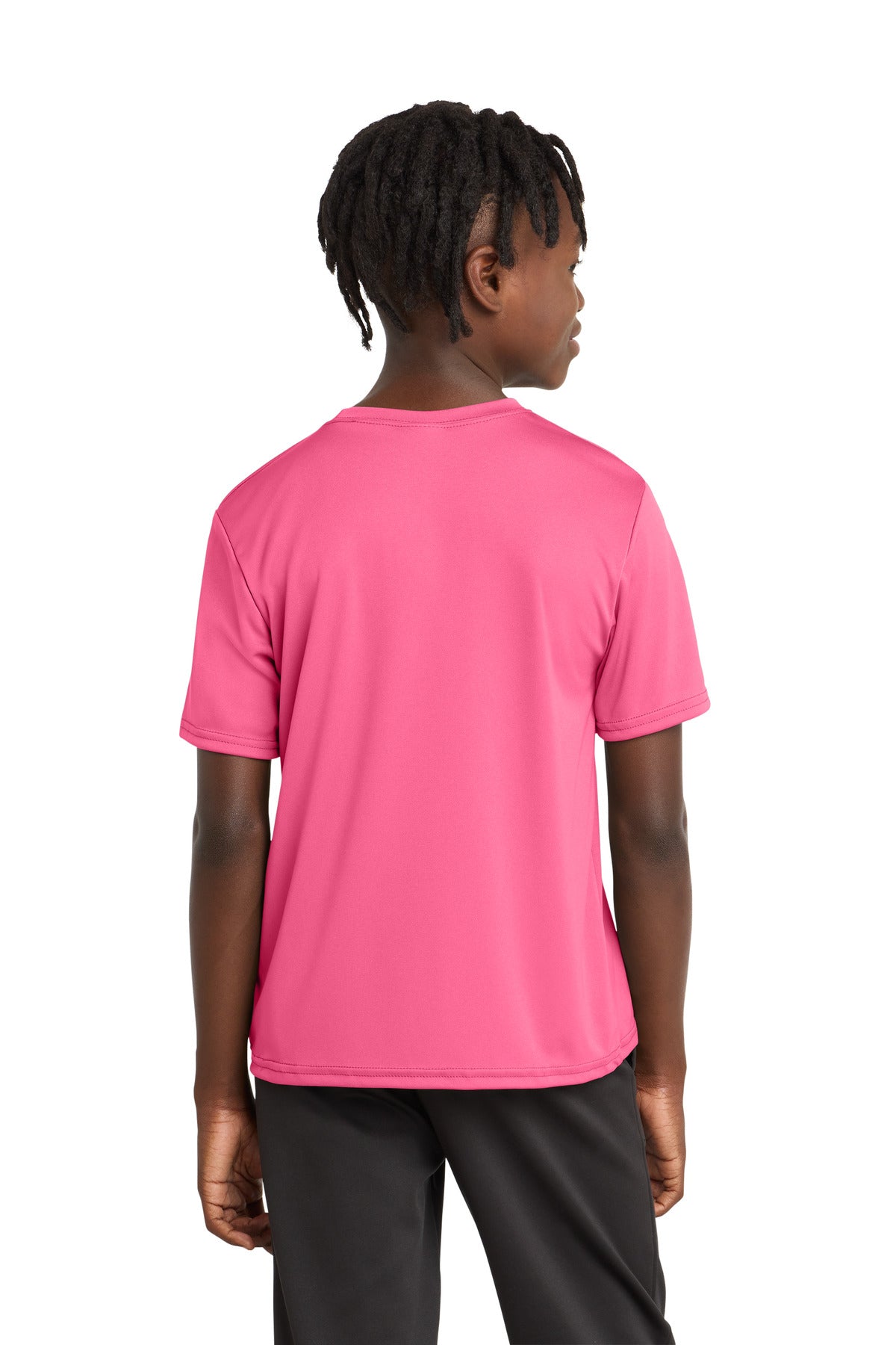 Neon Pink Port & Company Youth Performance Tee. PC380Y