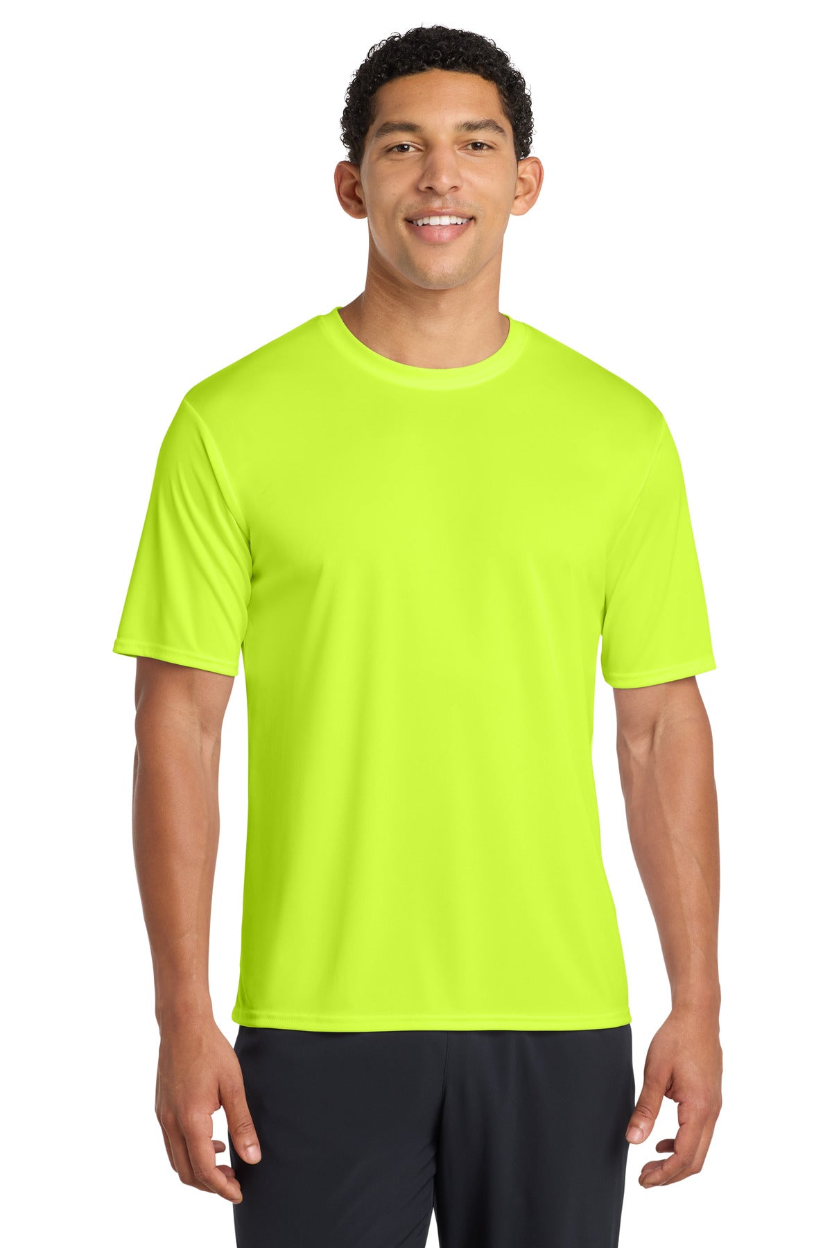 Neon Yellow Port & Company Performance Tee. PC380