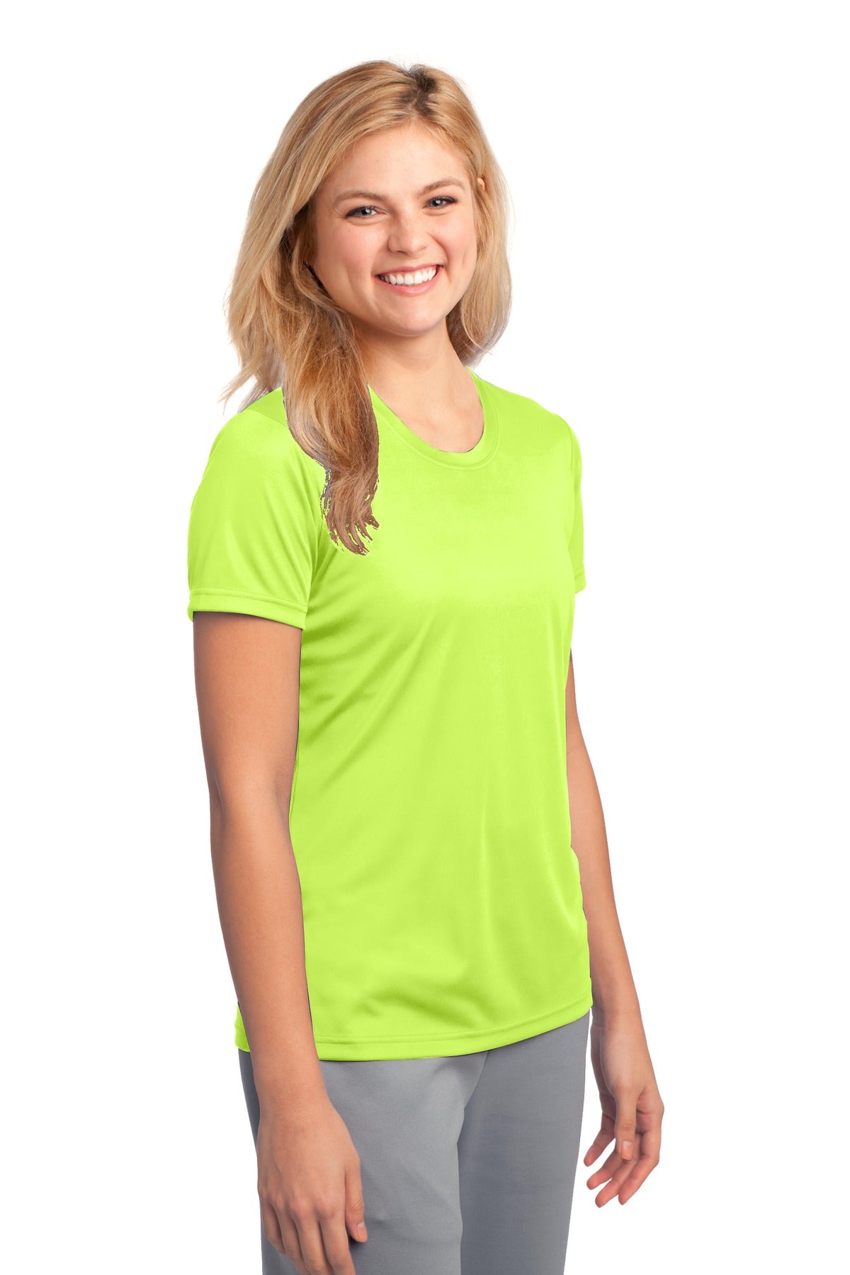 Neon Yellow Port & Company Women's Performance Tee. LPC380