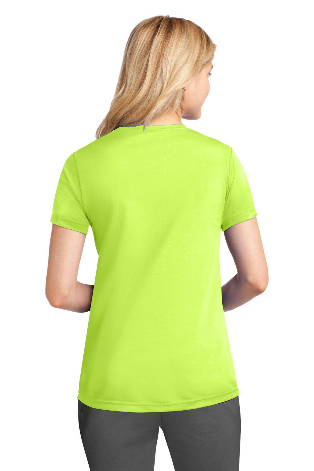 Neon Yellow Port & Company Women's Performance Tee. LPC380