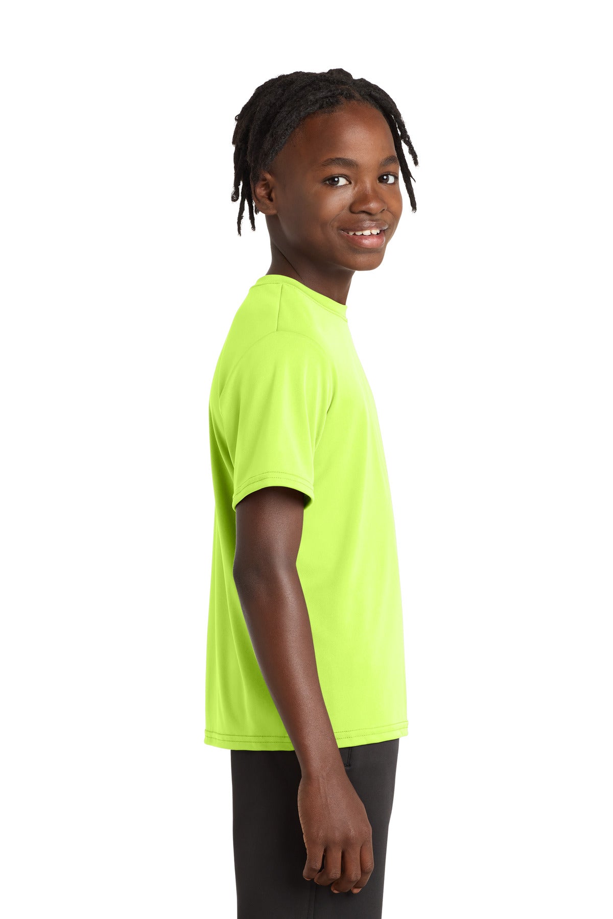 Neon Yellow Port & Company Youth Performance Tee. PC380Y