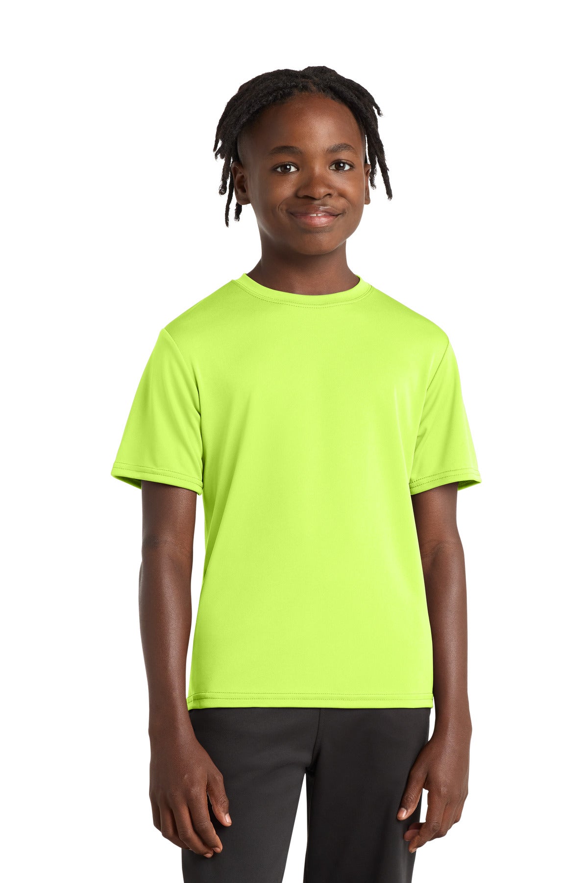 Neon Yellow Port & Company Youth Performance Tee. PC380Y