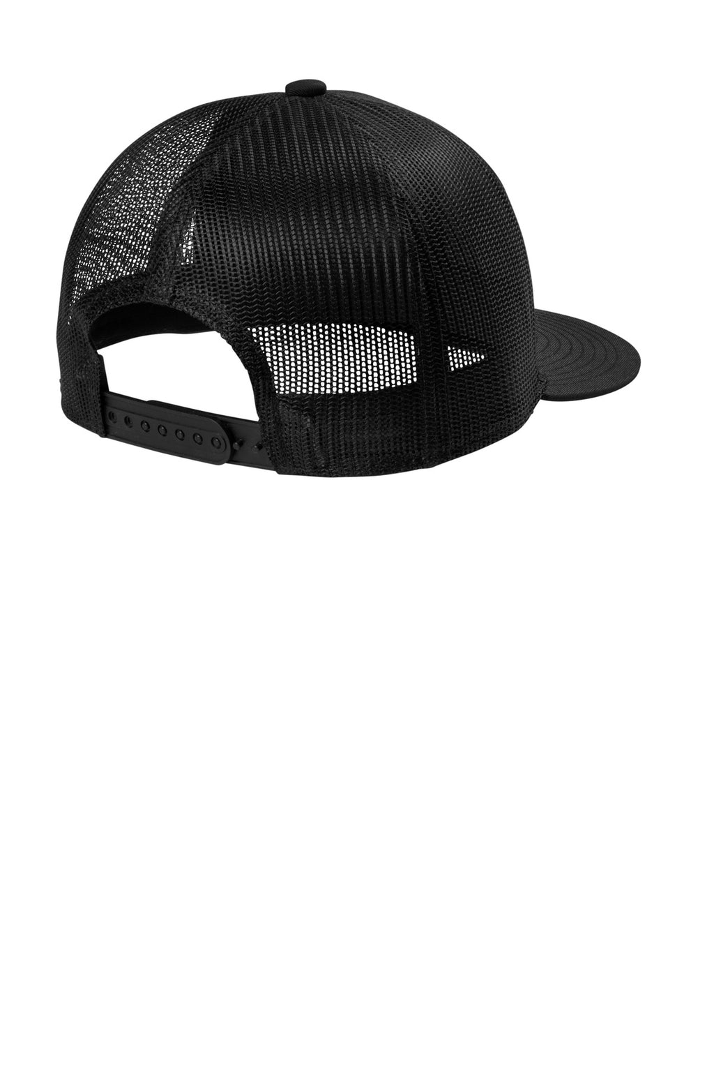 Rear View of Black Port Authority Snapback Flat Bill Trucker Cap C407