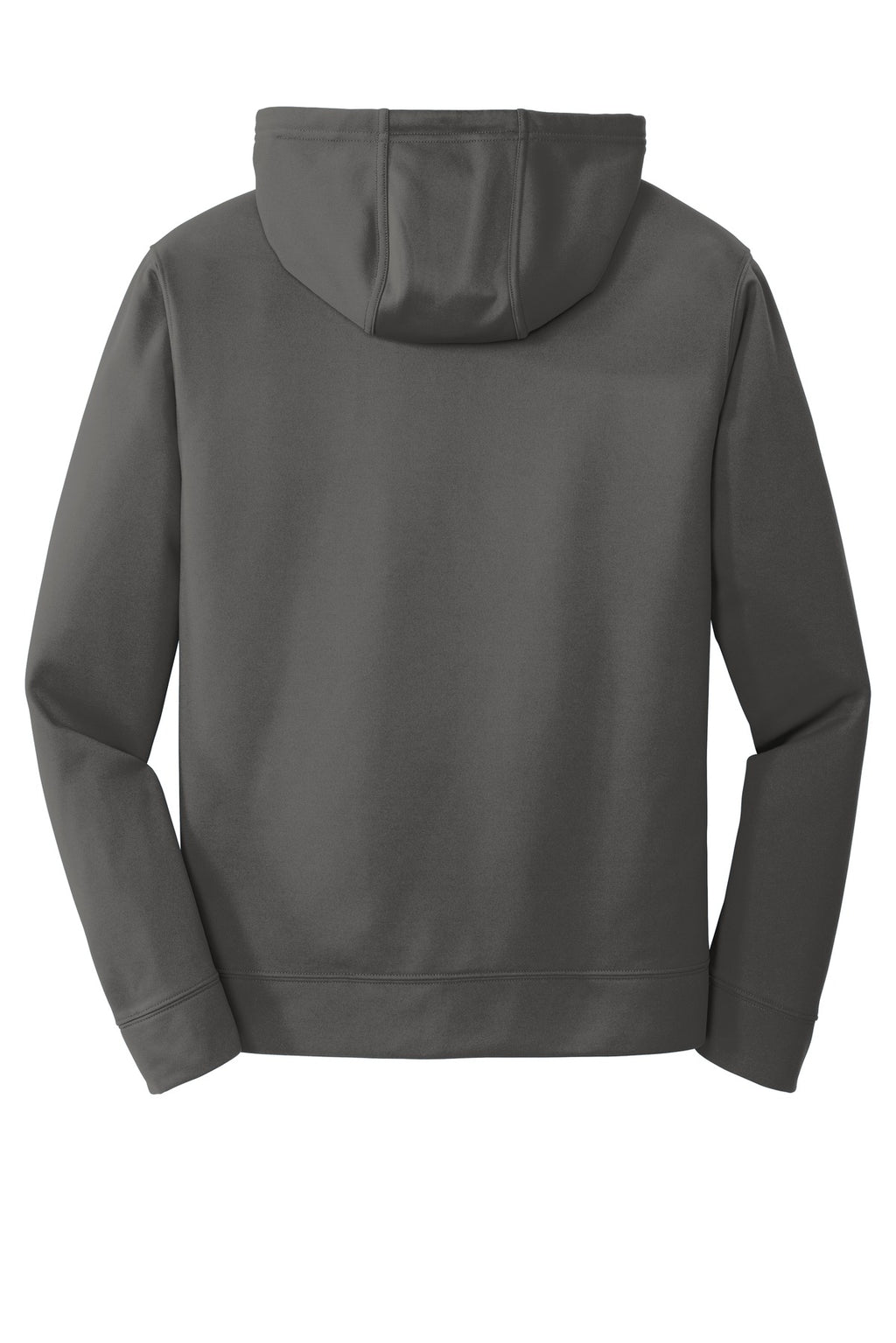 Rear View of Charcoal Port & Company Performance Fleece Pullover Hooded Sweatshirt. PC590H