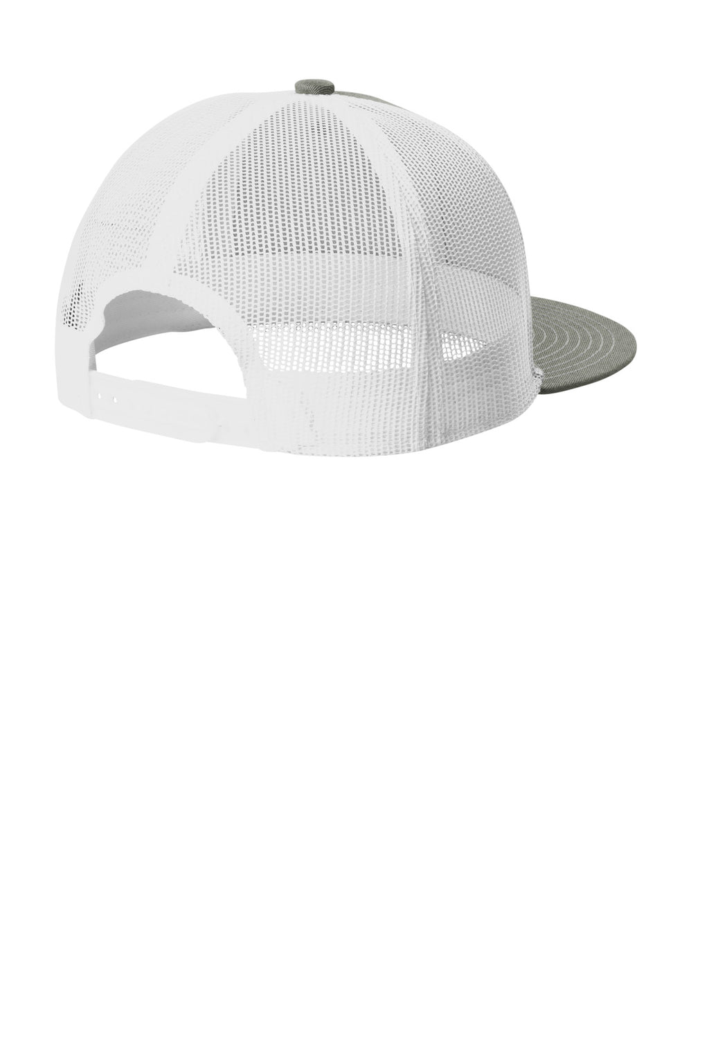Rear View of HtGy/White Port Authority Snapback Flat Bill Trucker Cap C407