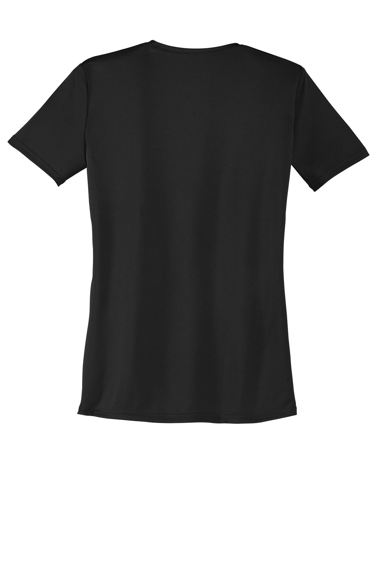 Rear View of Jet Black Port & Company Women's Performance Tee. LPC380