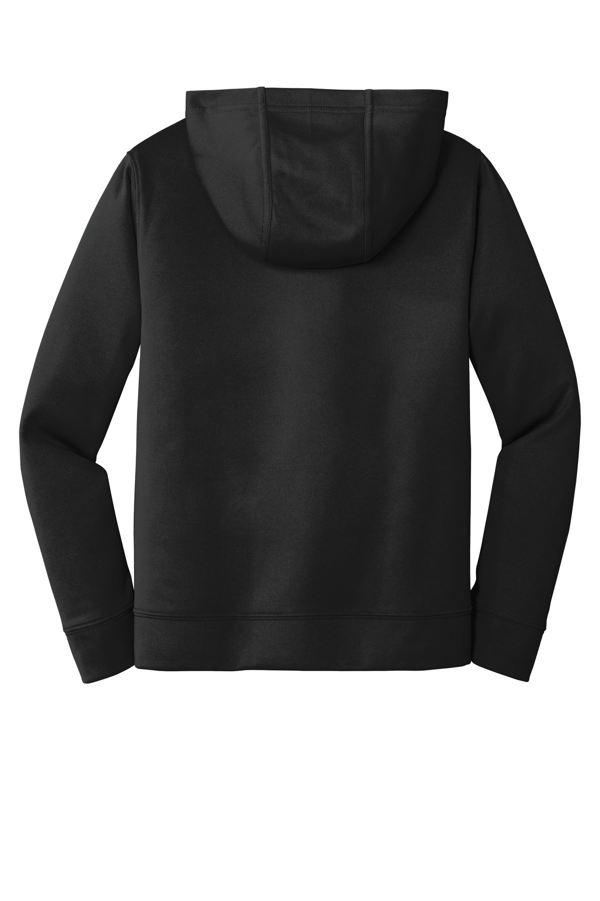 Rear View of Jet Black Port & Company Youth Performance Fleece Pullover Hooded Sweatshirt. PC590YH