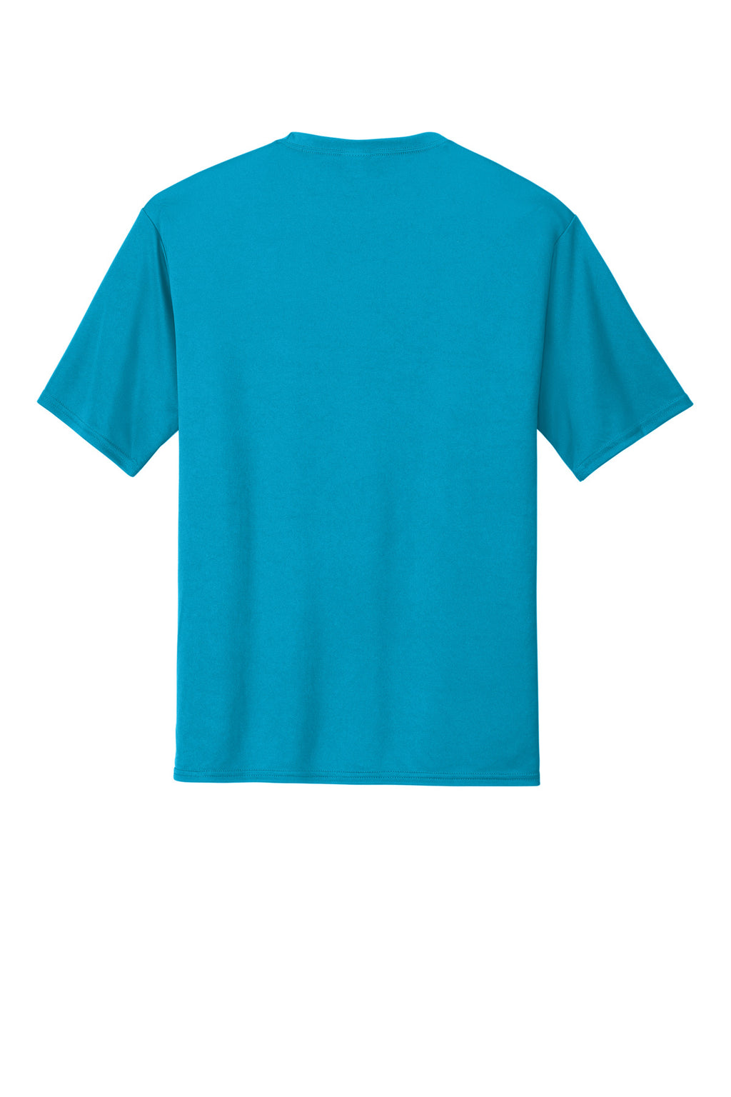 Rear View of Neon Blue Port & Company Performance Tee. PC380
