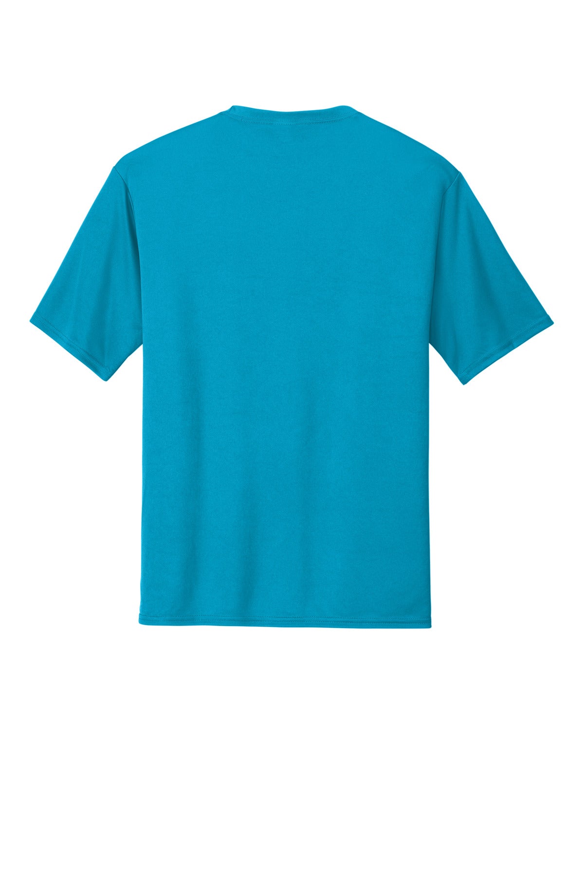 Rear View of Neon Blue Port & Company Performance Tee. PC380