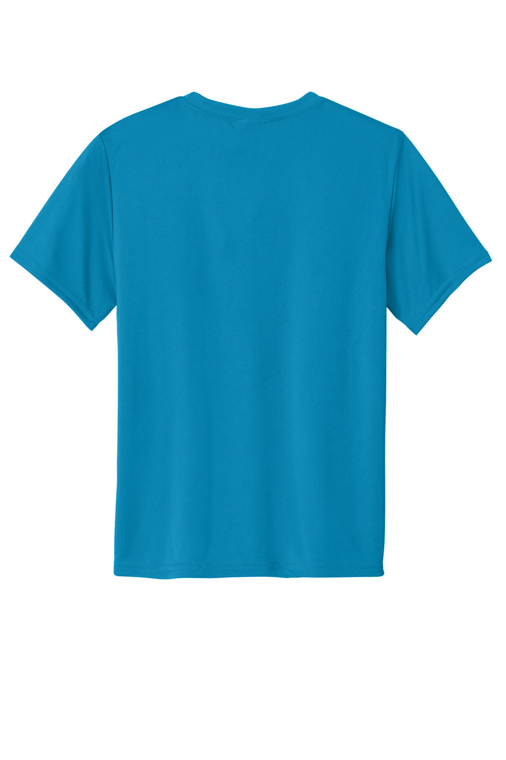 Rear View of Neon Blue Port & Company Youth Performance Tee. PC380Y