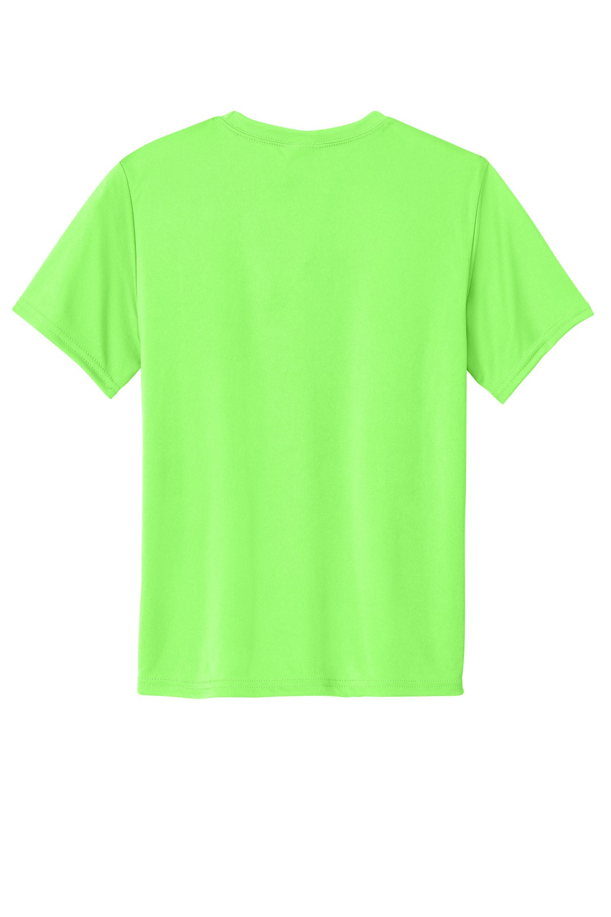Rear View of Neon Green Port & Company Youth Performance Tee. PC380Y