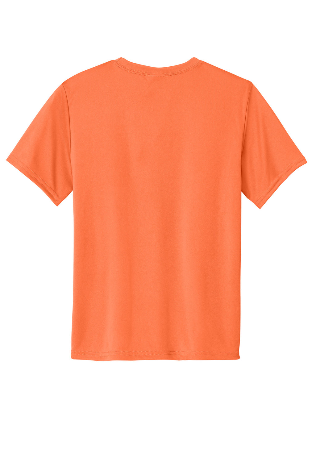 Rear View of Neon Orange Port & Company Youth Performance Tee. PC380Y